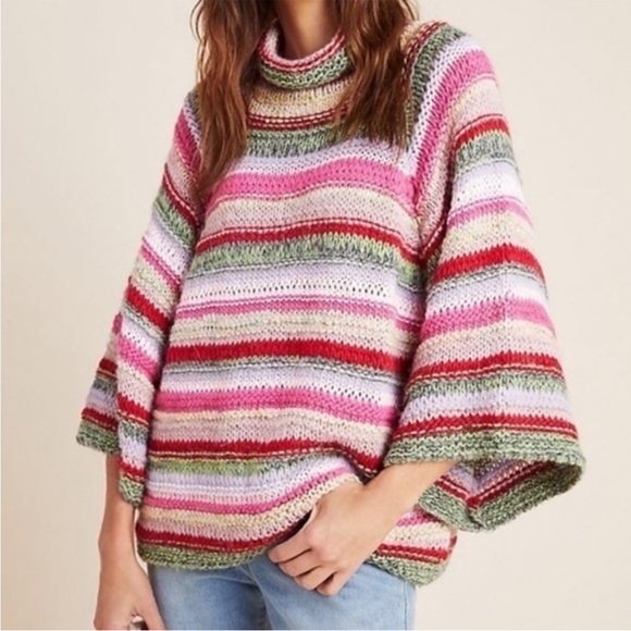 Anthropologie Sweater XS/S Rainbow Stripes Hippie Oversized Cozy Art To … - Picture 1 of 9